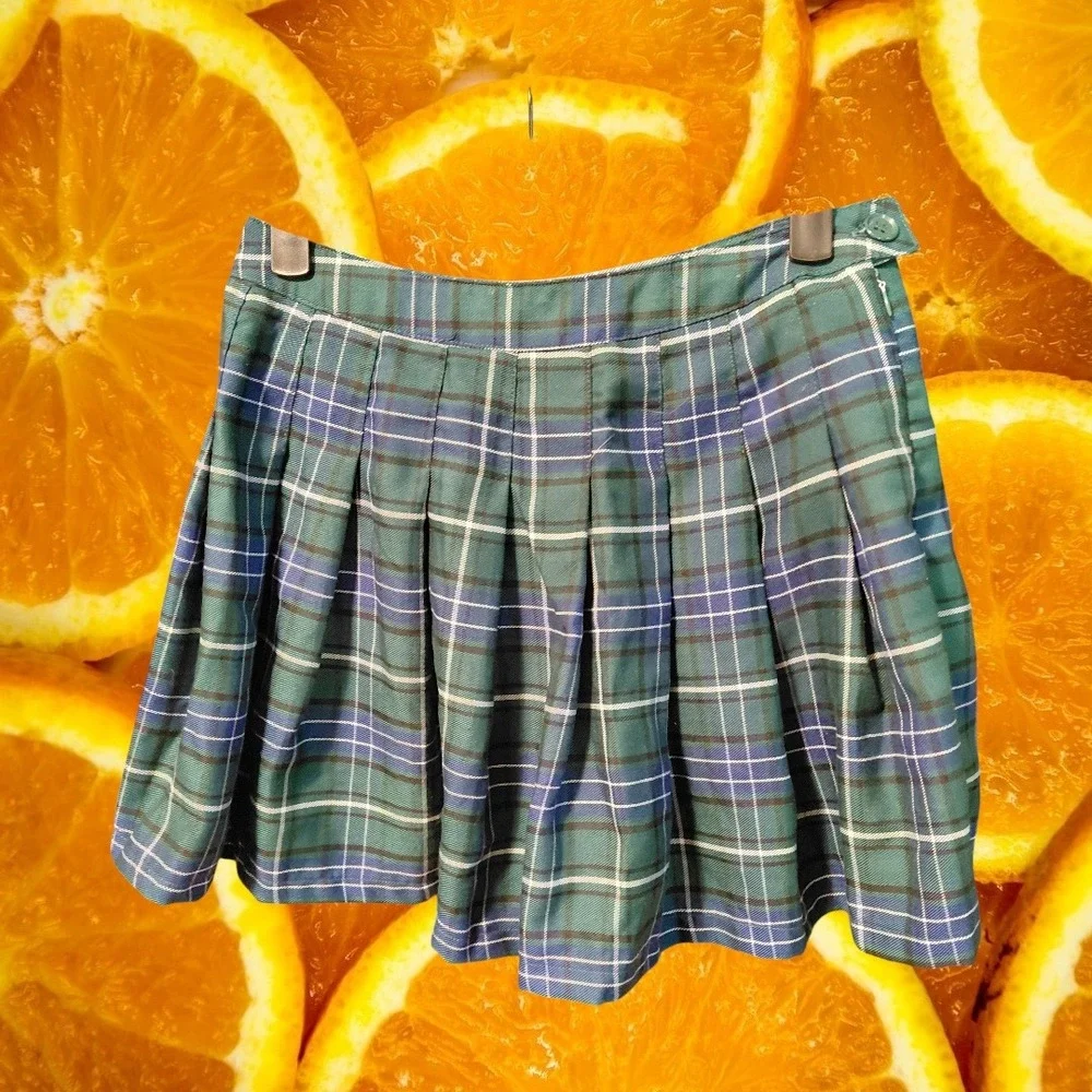 Forever 21 Green Plaid Pleated Mini Skirt Small Tartan Schoolgirl Preppy - Picture 2 of 6